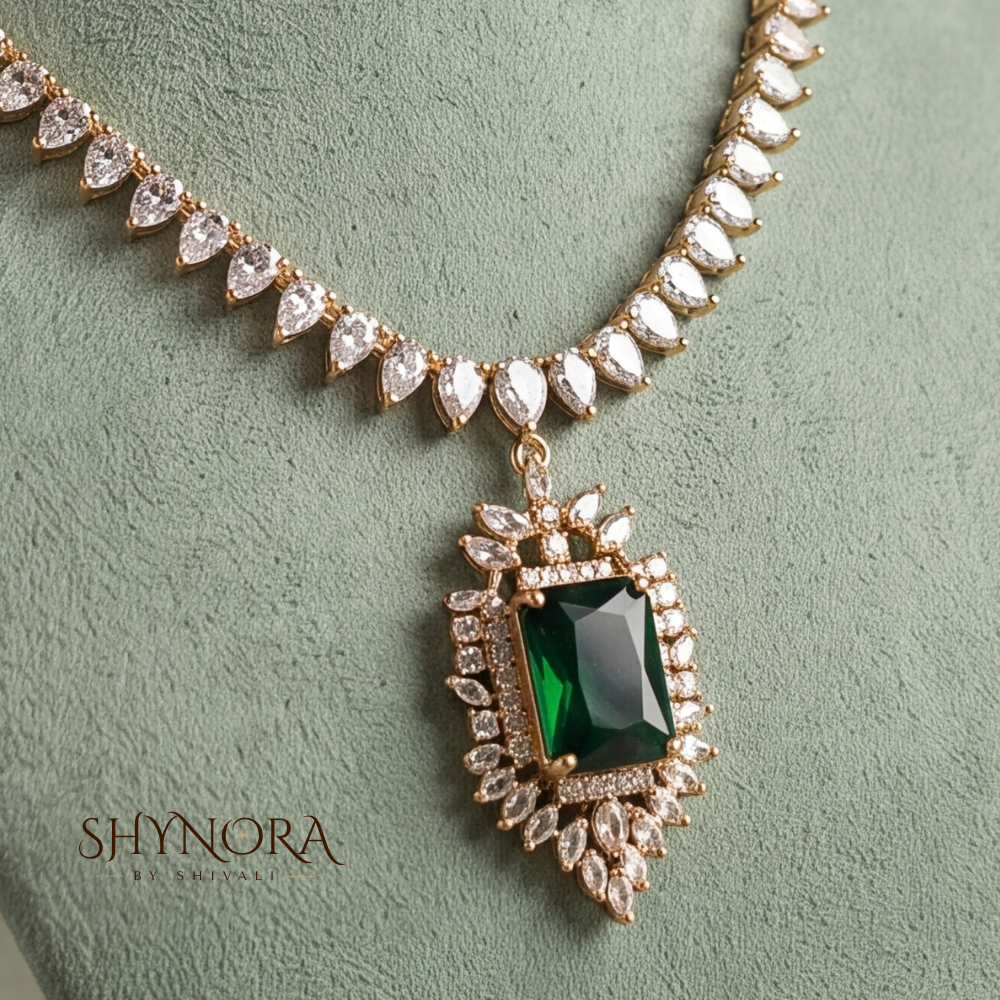 Emerald Rectangular Pendant Necklace Set – Shynora By Shivali