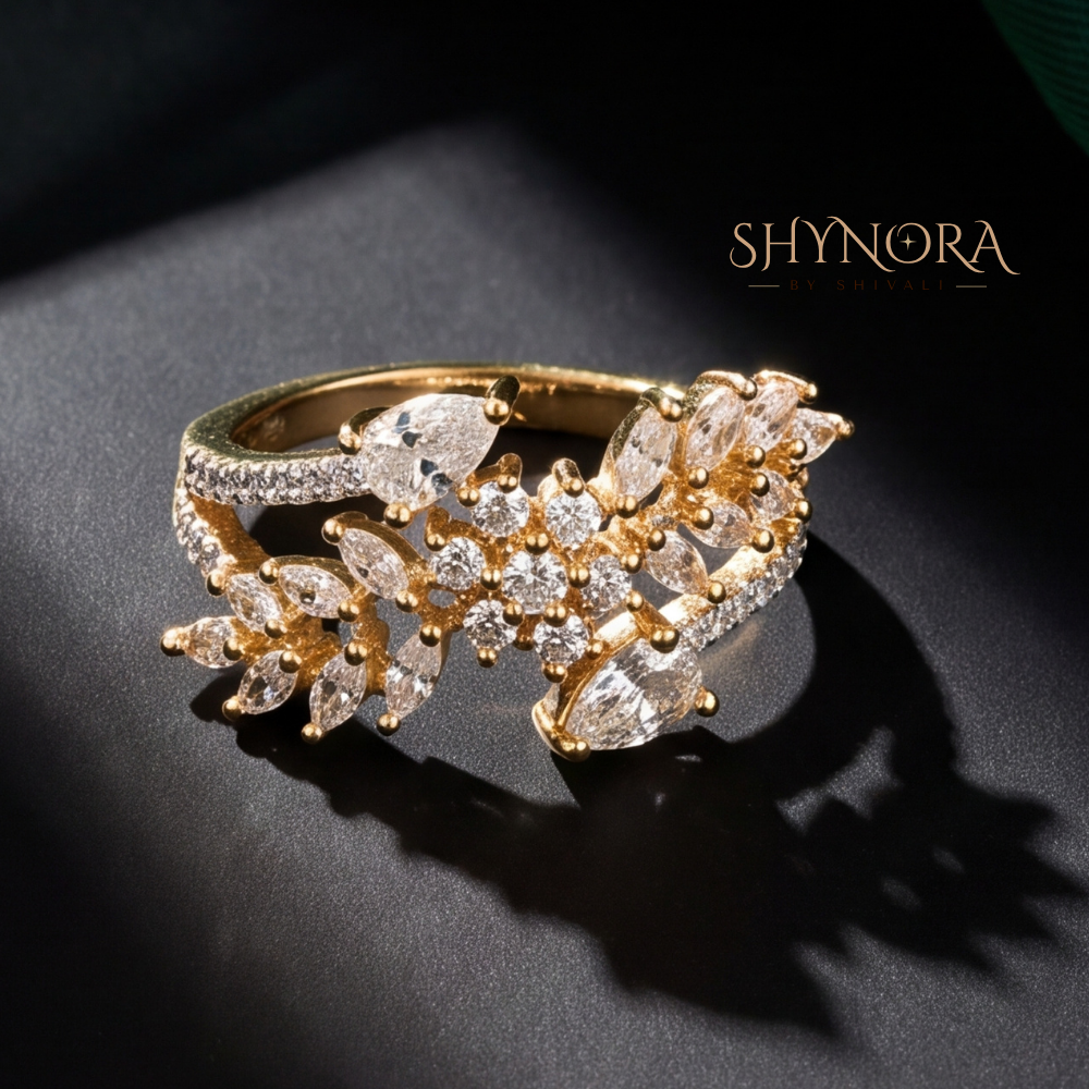 Layered Leaf Marquise Cocktail Ring – Shynora By Shivali