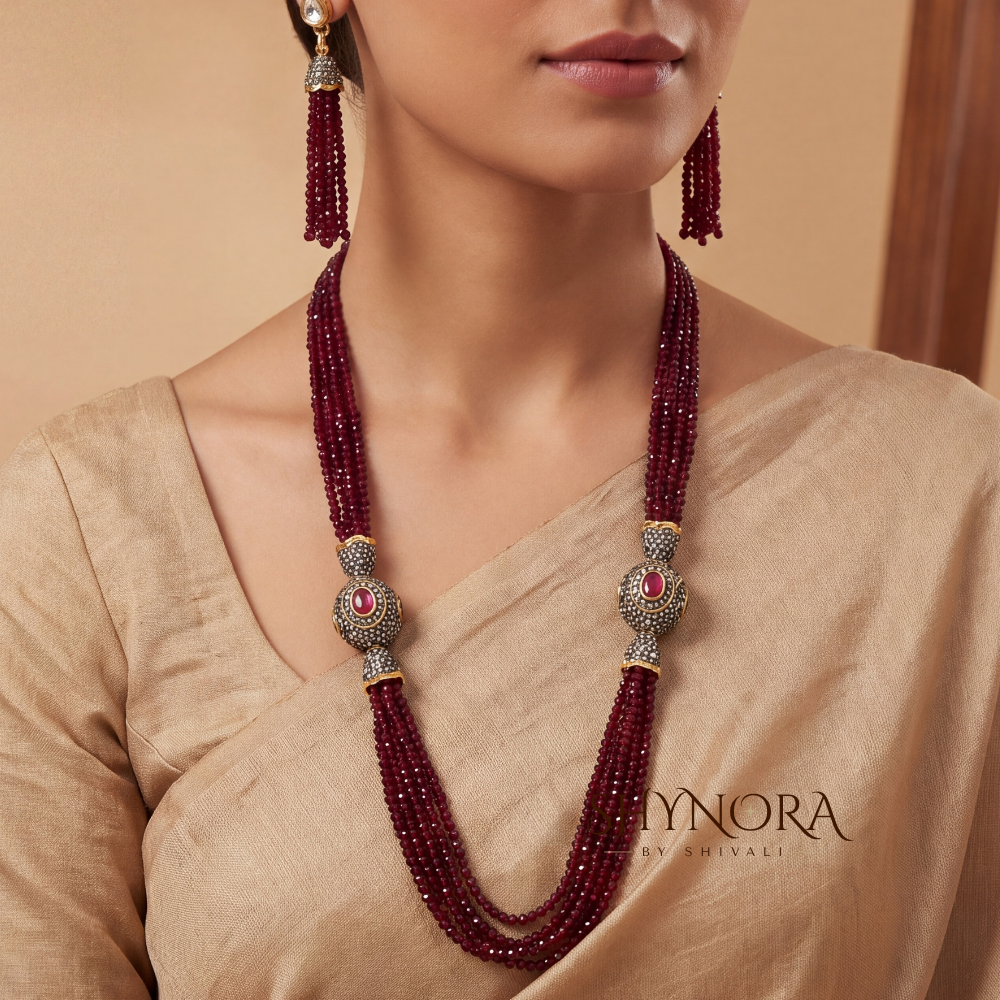 Maroon Crystal Mehendi Polish Tassel Necklace Set – Shynora By Shivali
