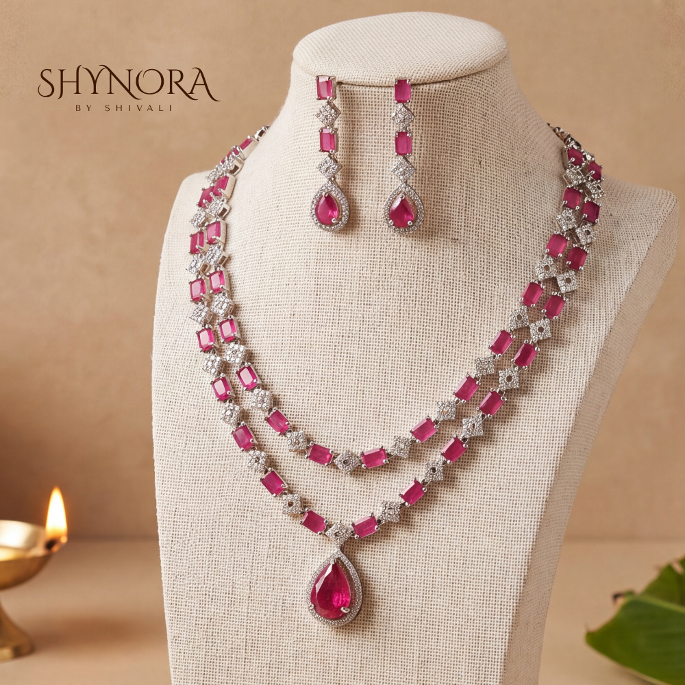 Ruby Double Strand Necklace Set – Shynora By Shivali