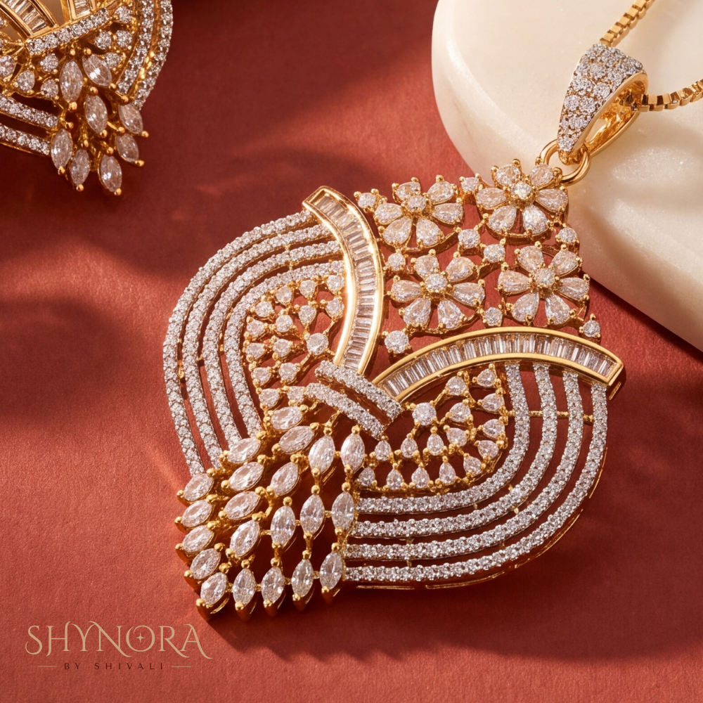 Baguette Starburst AD Pendant Set – Shynora By Shivali