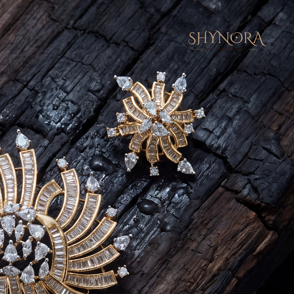 Golden Starburst Spiral AD Pendant Set – Shynora By Shivali