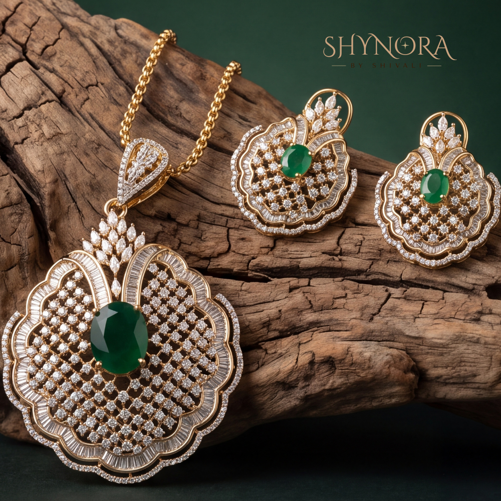 Emerald Vine Drop Pendant Set – Shynora By Shivali