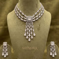 Regal White Crystal Multi-Layer Chandelier Necklace Set with Earrings