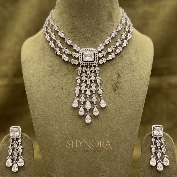 Regal White Crystal Multi-Layer Chandelier Necklace Set with Earrings
