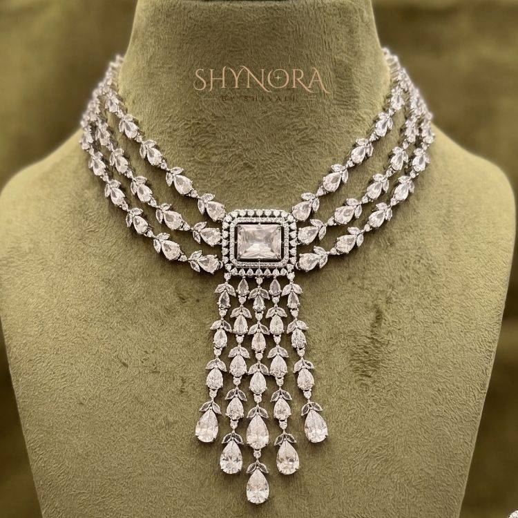 Regal White Crystal Multi-Layer Chandelier Necklace Set with Earrings