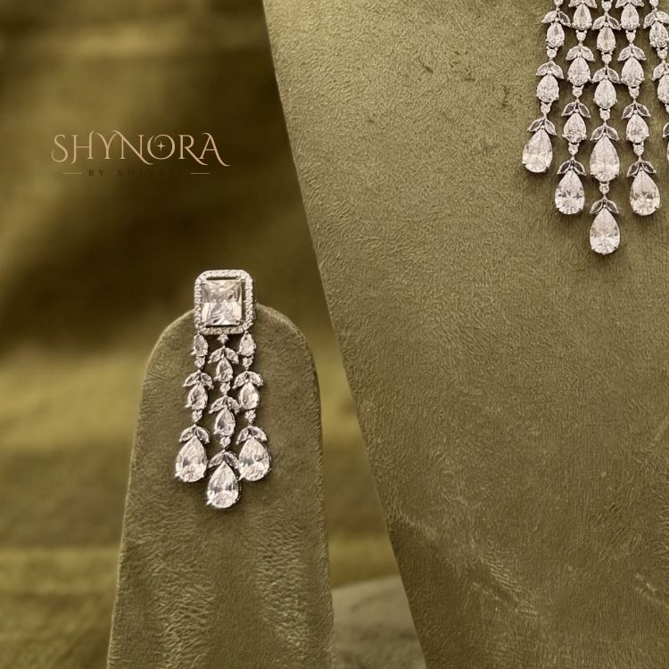 Regal White Crystal Multi-Layer Chandelier Necklace Set with Earrings