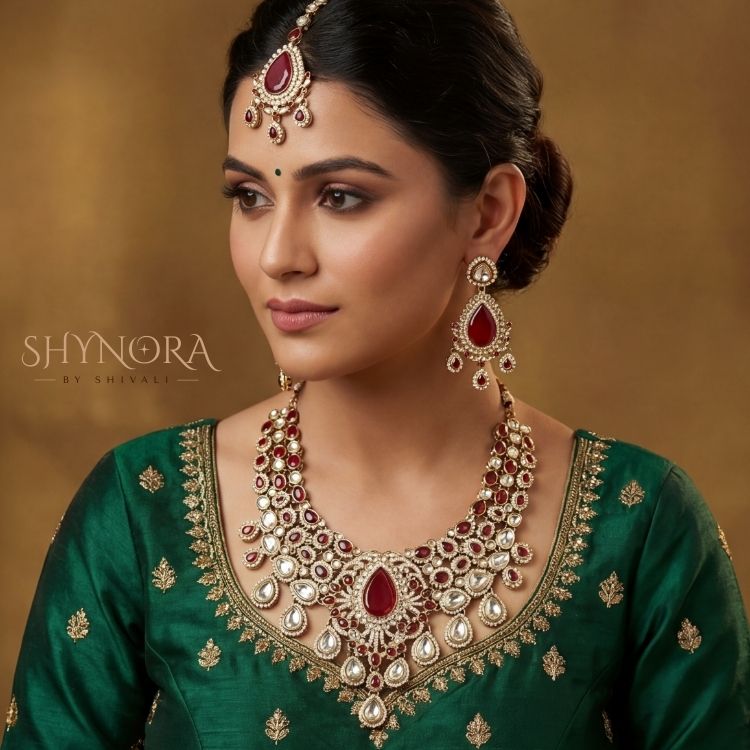 Zareen Ruby Regal Kundan Bridal Necklace Set
