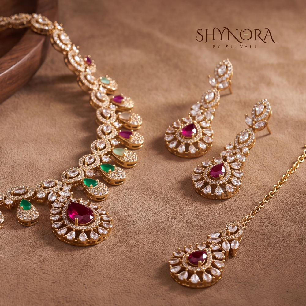 Multicolor Gemstone Pear Fringe Necklace Set – Shynora By Shivali