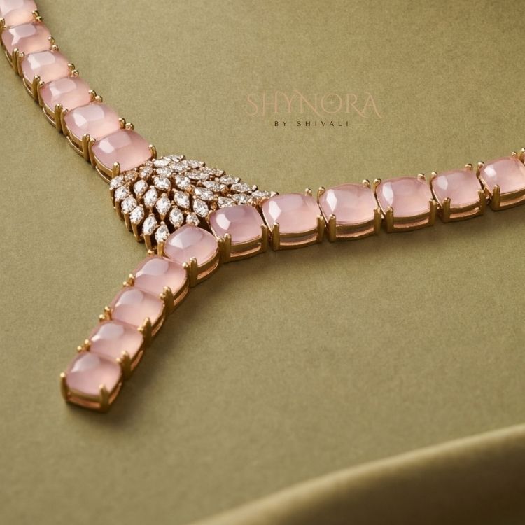 Light Pink Crystal Y-Drop Necklace Set