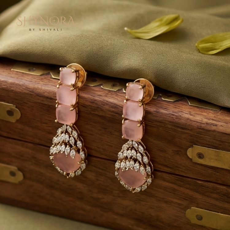 Light Pink Crystal Y-Drop Necklace Set