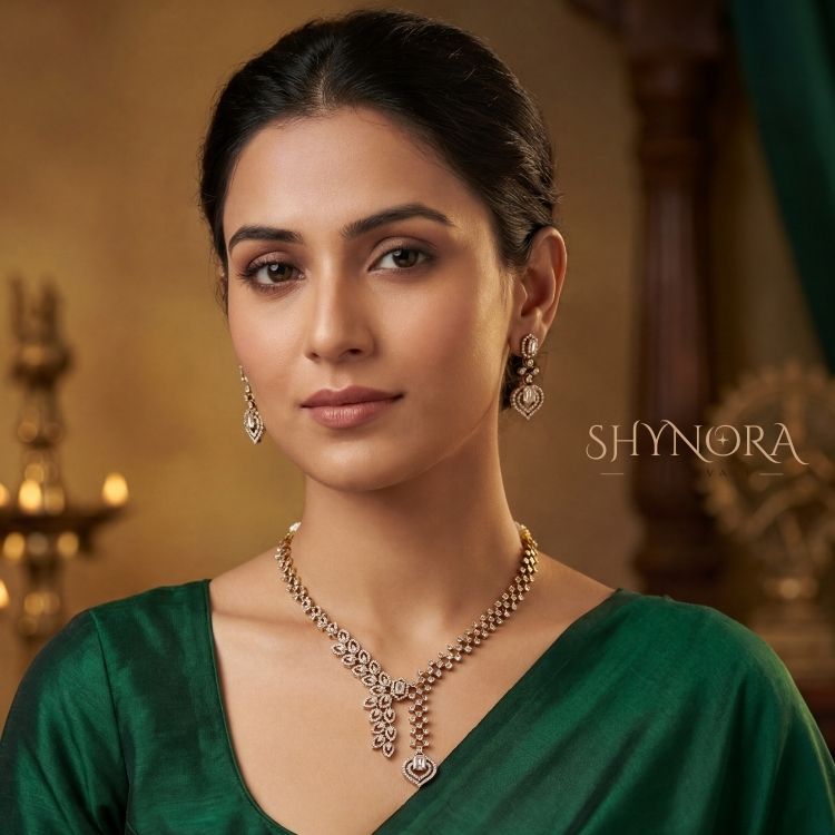 Golden Leaf Y-Drop Necklace Set