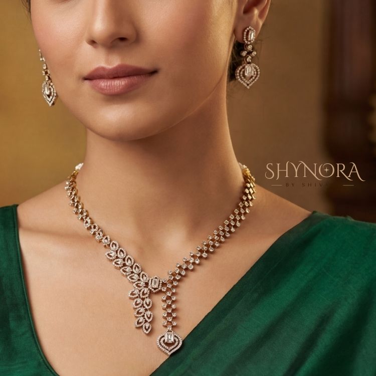 Golden Leaf Y-Drop Necklace Set