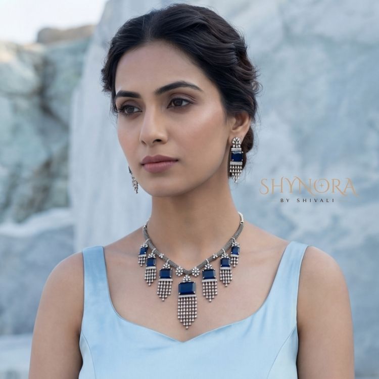 Midnight Blue Cascade Drop Necklace Se