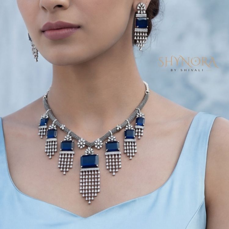 Midnight Blue Cascade Drop Necklace Se