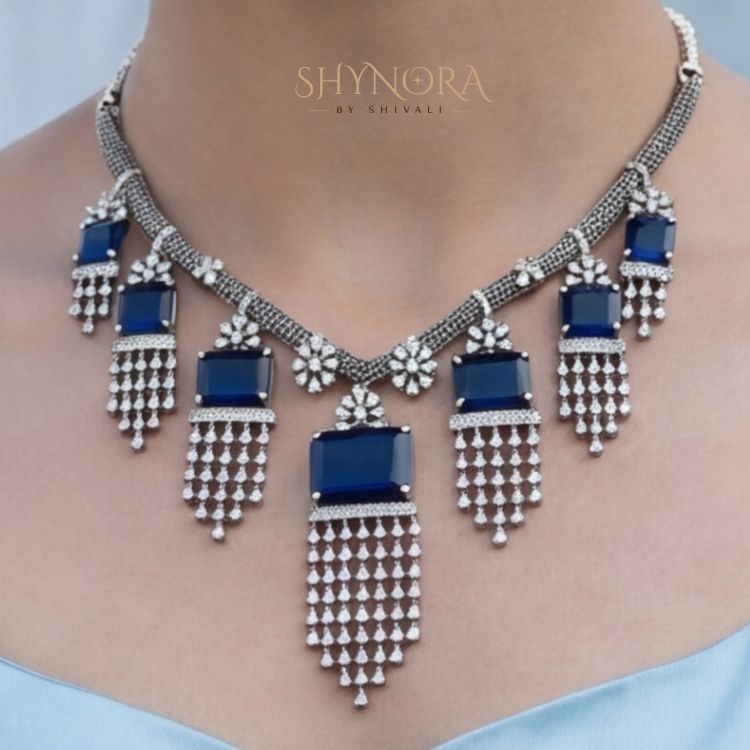Midnight Blue Cascade Drop Necklace Se