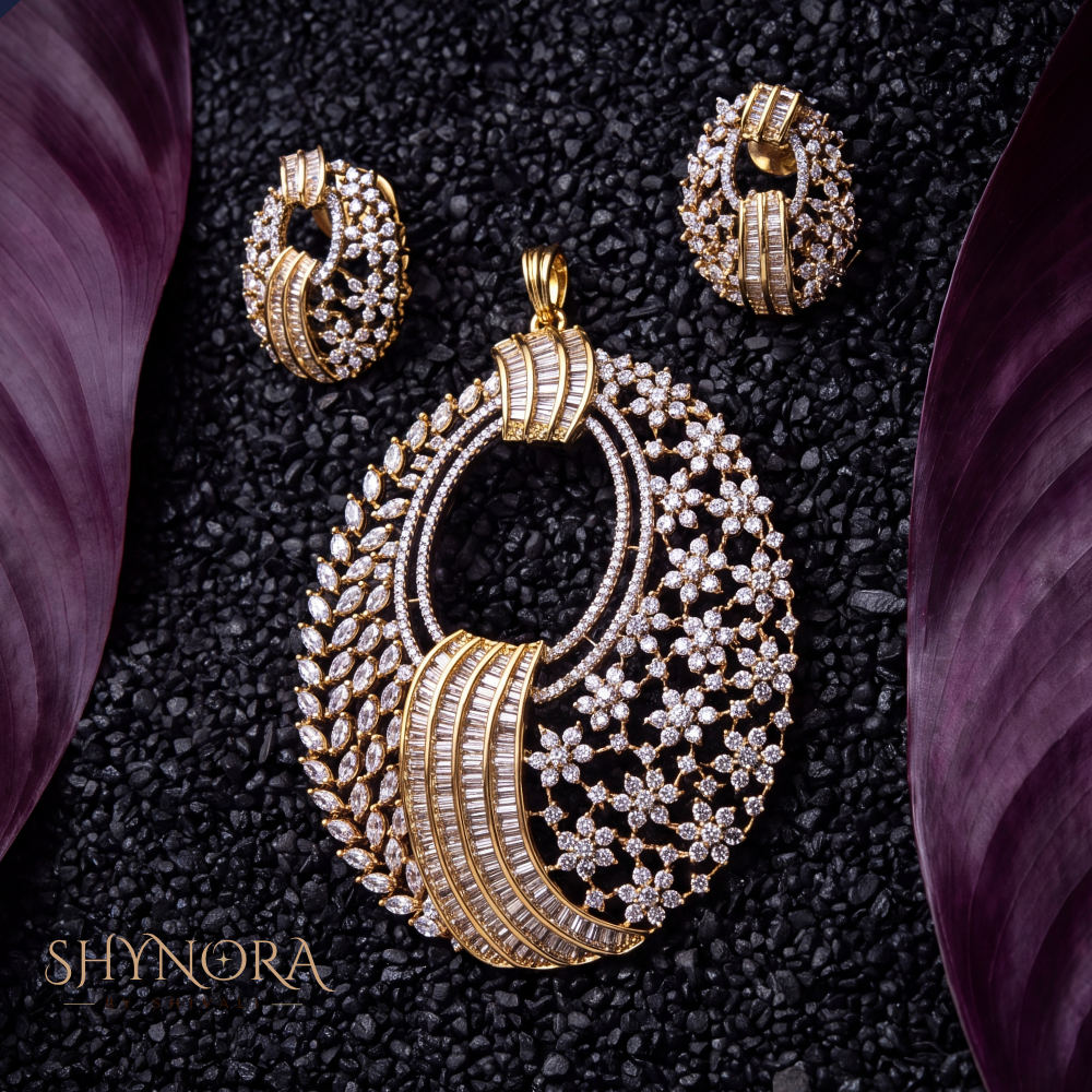 Peacock Feather Cluster Pendant Set – Shynora By Shivali