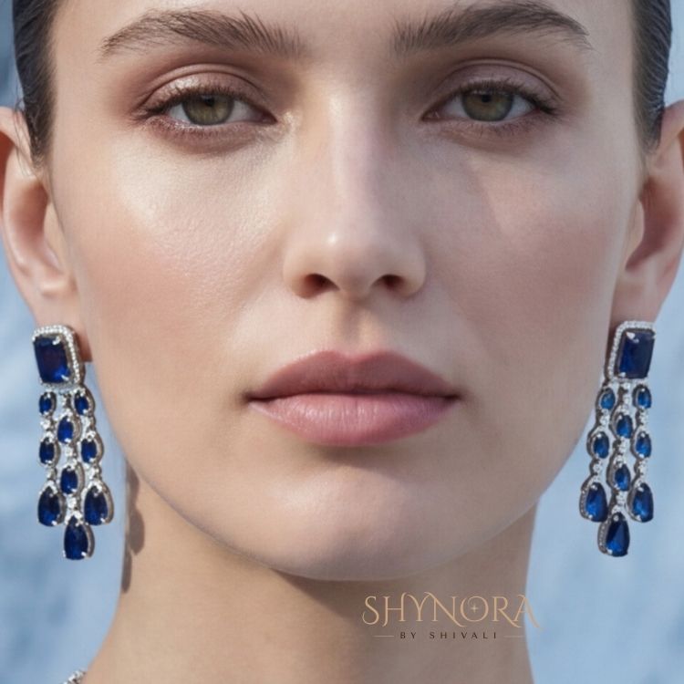 Royal Midnight Blue Multi-Layer Chandelier Necklace Set with Earrings