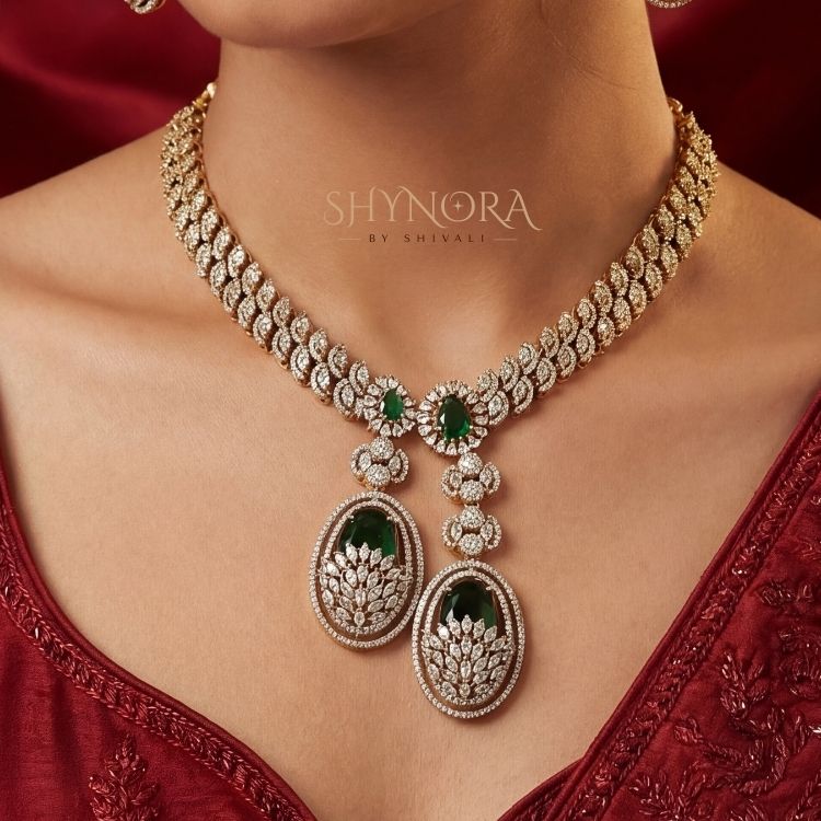 Emerald Leaffall Drop Necklace Set