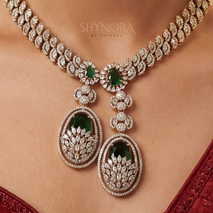 Emerald Leaffall Drop Necklace Set