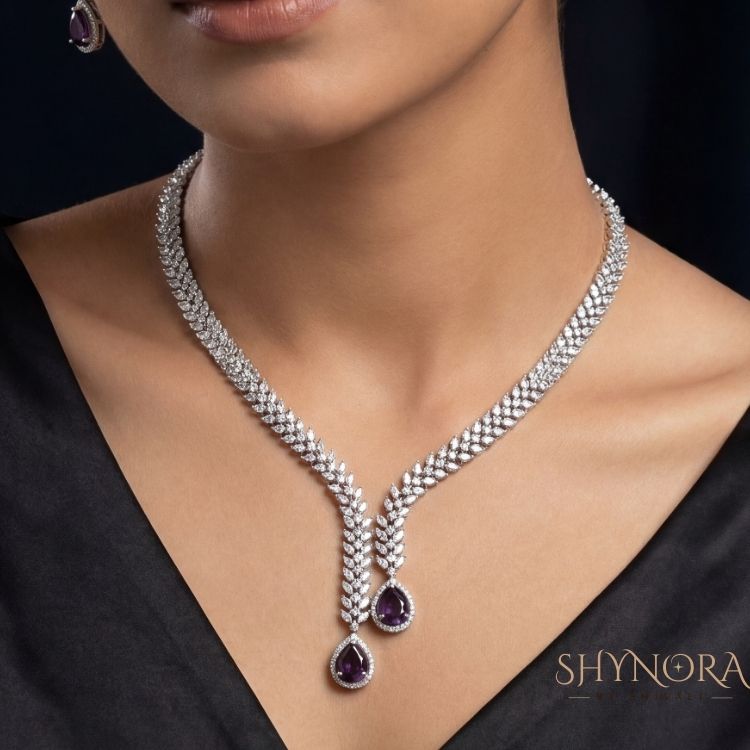 Amethyst Twin-Drop Elegance Necklace Set