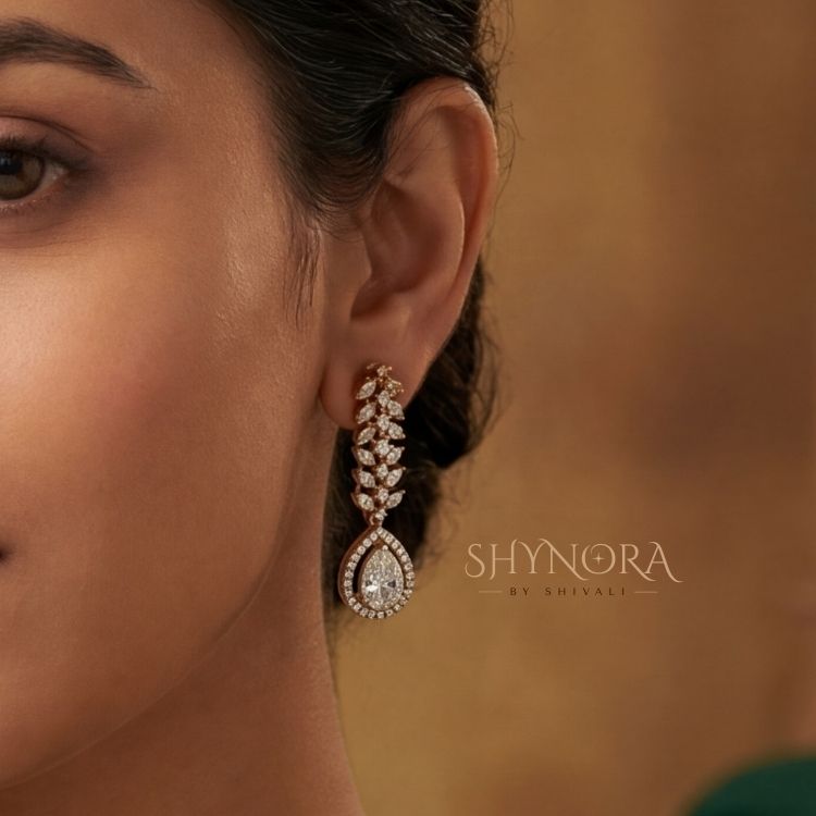 Golden Crystal Twin-Drop Necklace Set