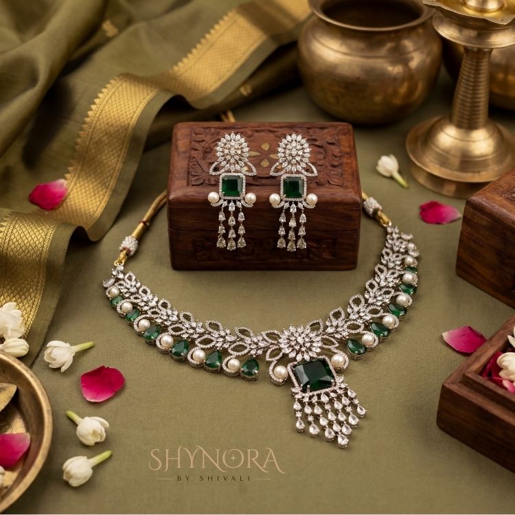 Emerald Pearl Cascade Necklace Set