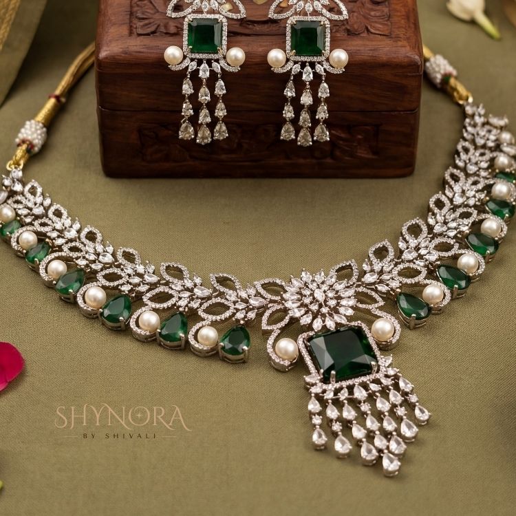 Emerald Pearl Cascade Necklace Set