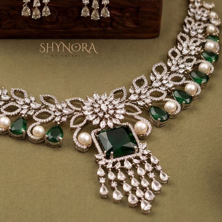 Emerald Pearl Cascade Necklace Set