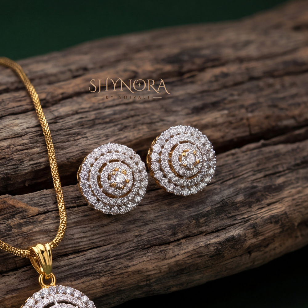 Round Halo Cluster Pendant Set – Shynora By Shivali
