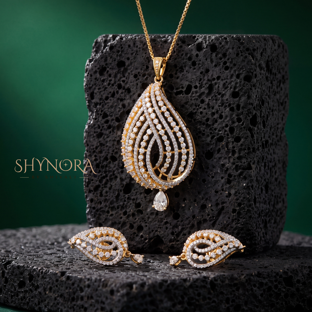 Swirl Feather Leaf Pendant Set – Shynora By Shivali