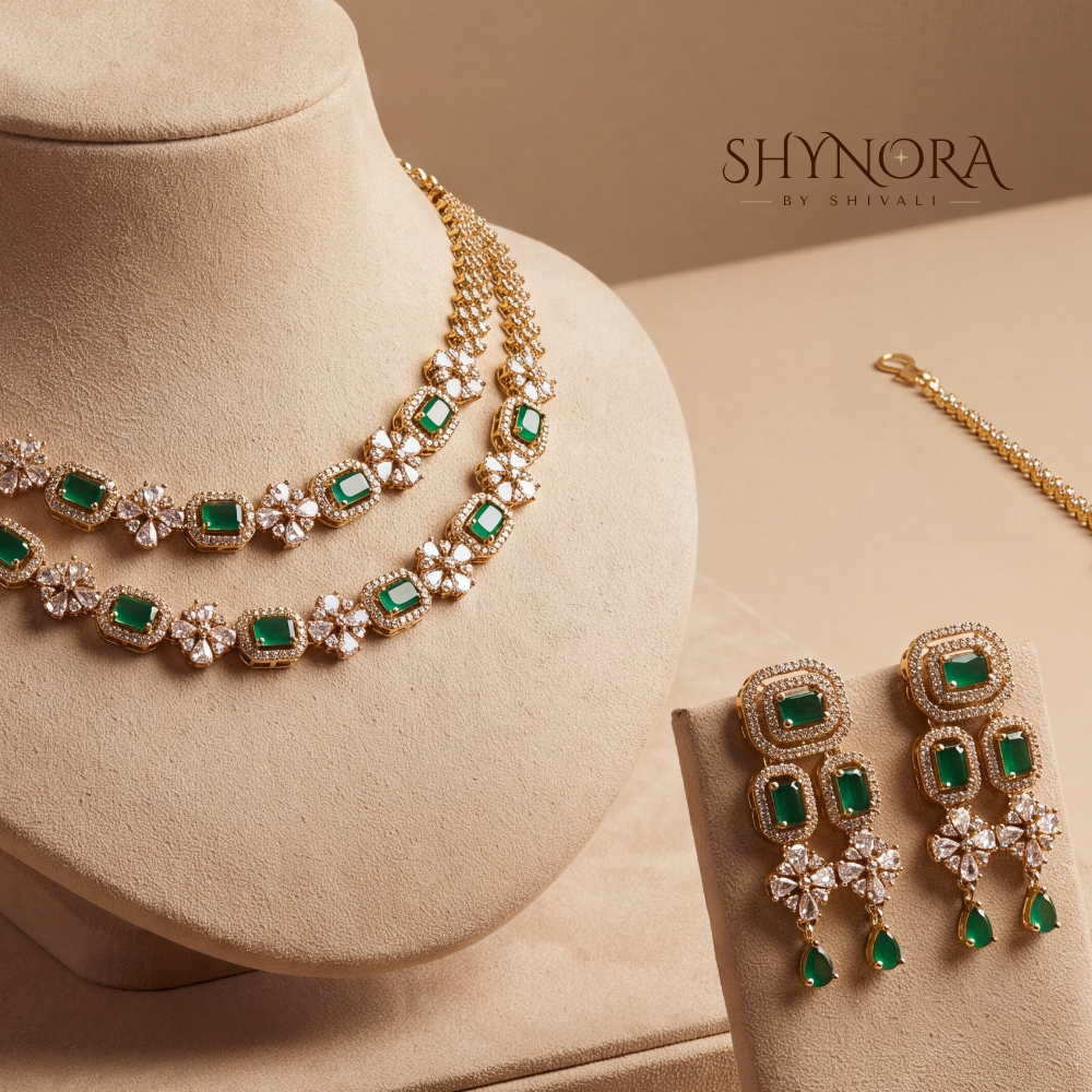 Double Strand Emerald Floral Necklace Set – Shynora By Shivali