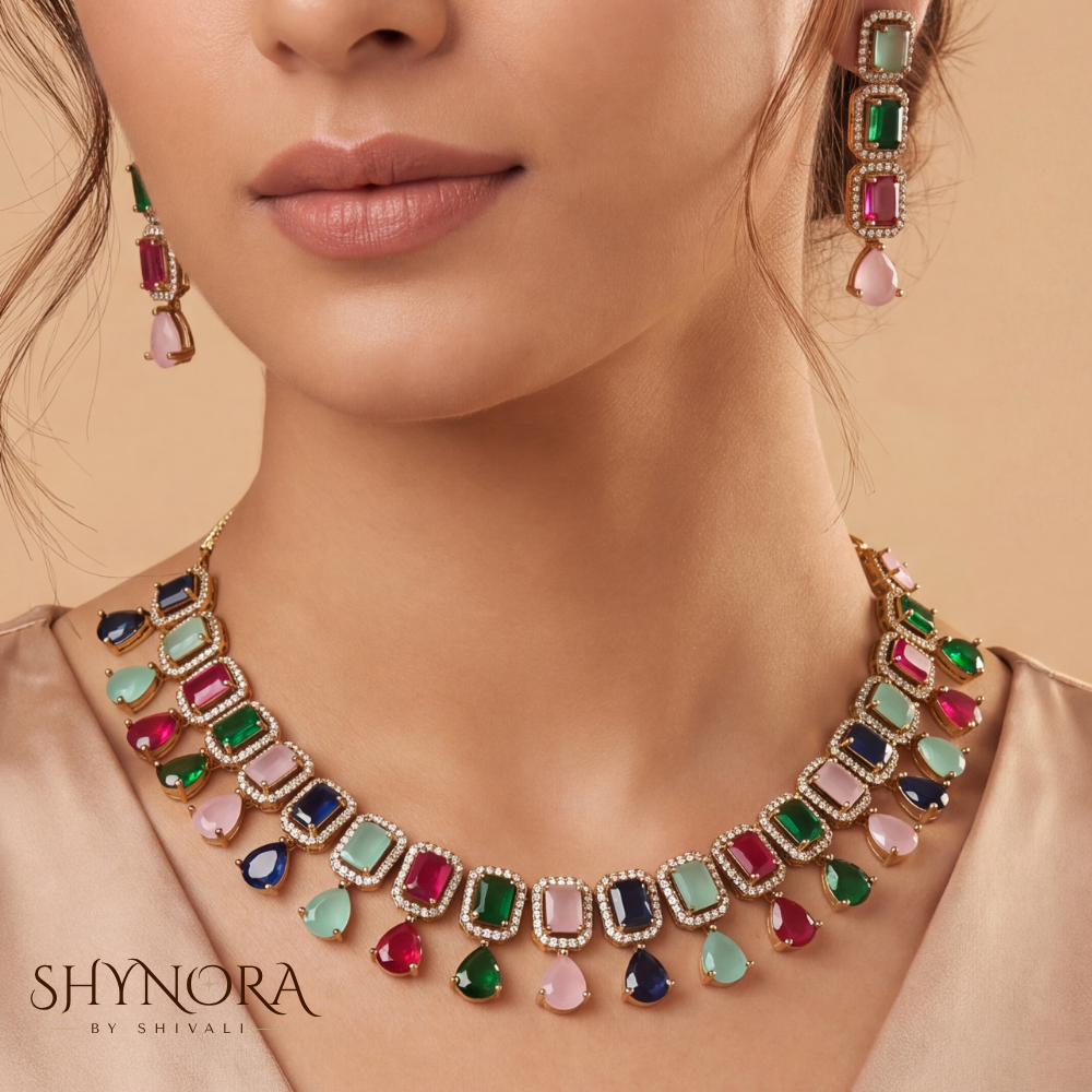 Multicolor Gemstone Graduated Collar Necklace Set – Shynora By Shivali