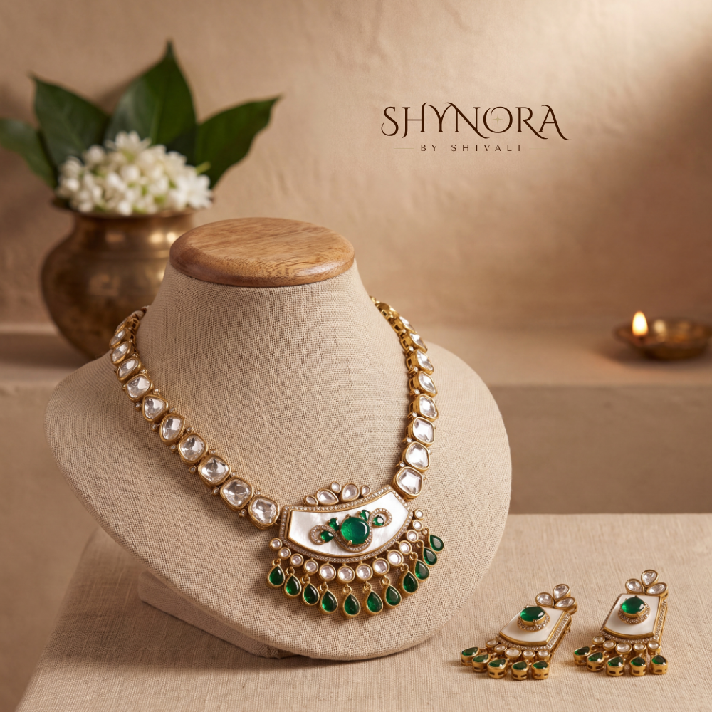 Emerald Kundan Mehendi Polish Bridal Necklace – Shynora By Shivali