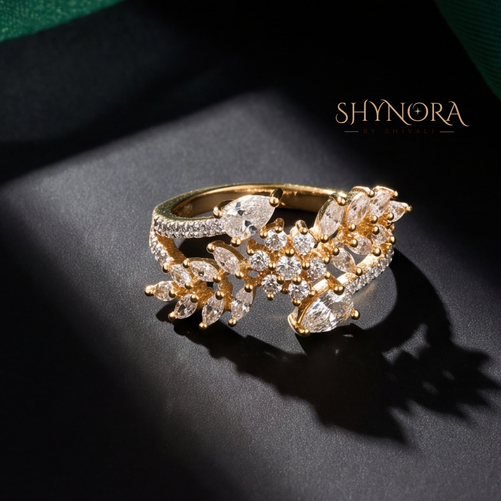 Layered Leaf Marquise Cocktail Ring – Shynora By Shivali