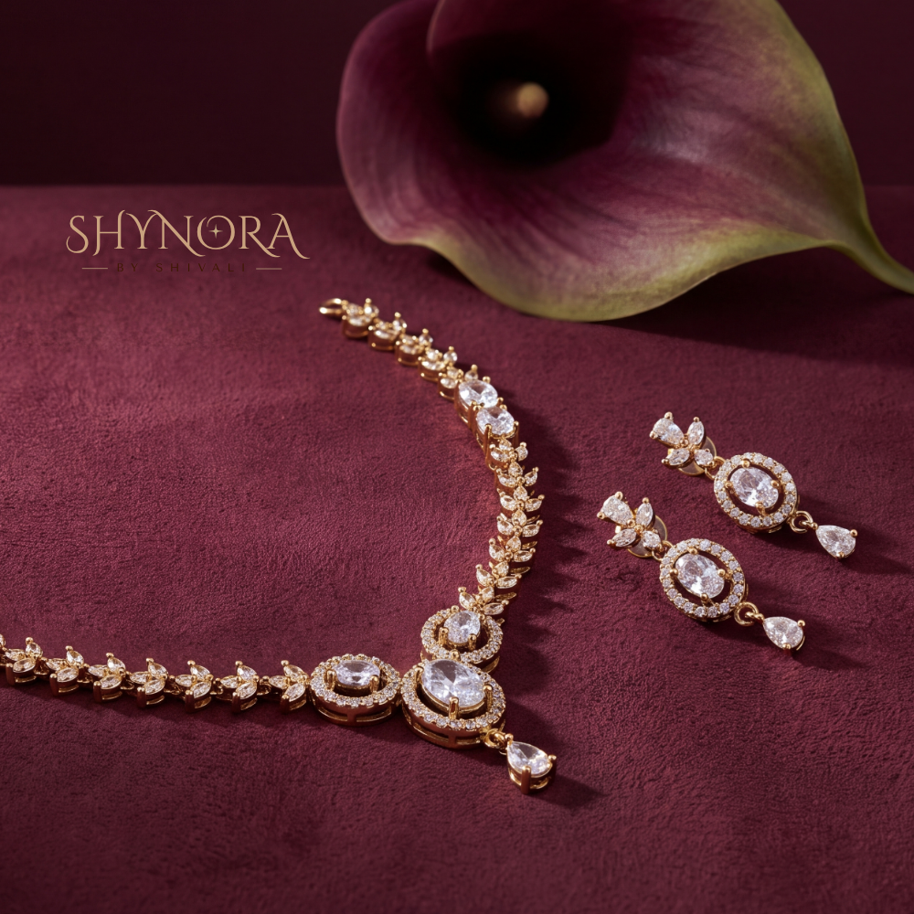 Oval Cluster Trio Drop Necklace Set – Shynora By Shivali