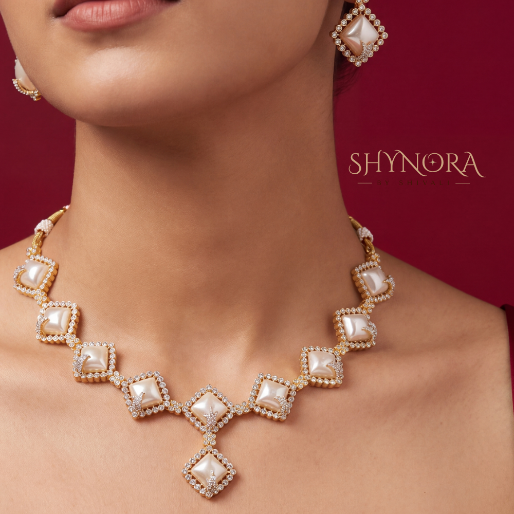 Pearl Cabochon Diamond Necklace Set – Shynora By Shivali