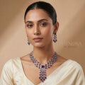 Royal Amethyst Purple Multi-Strand Chandelier Necklace Set with Earrings