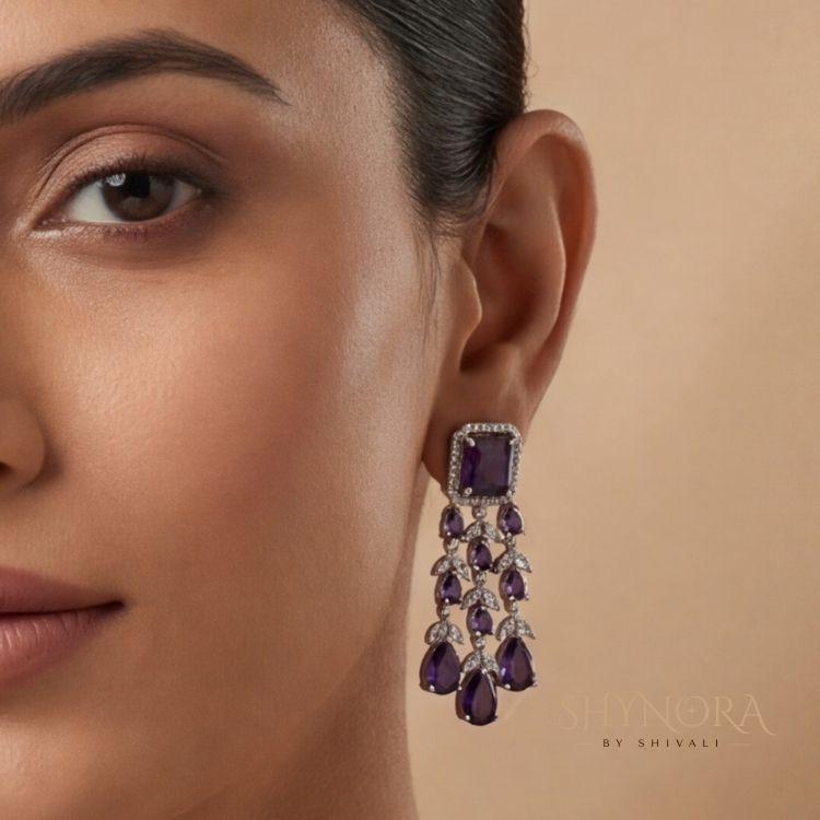 Royal Amethyst Purple Multi-Strand Chandelier Necklace Set with Earrings