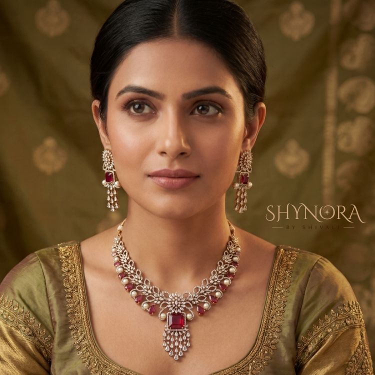 Zarmina Ruby Pearl Kundan Necklace Set