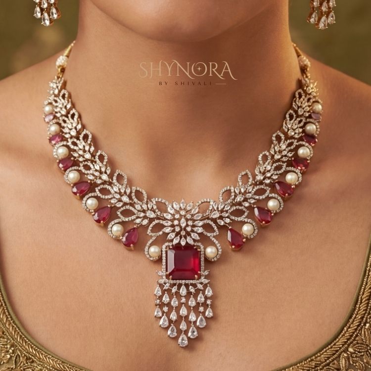 Zarmina Ruby Pearl Kundan Necklace Set