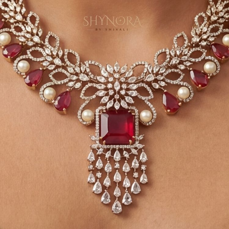 Zarmina Ruby Pearl Kundan Necklace Set