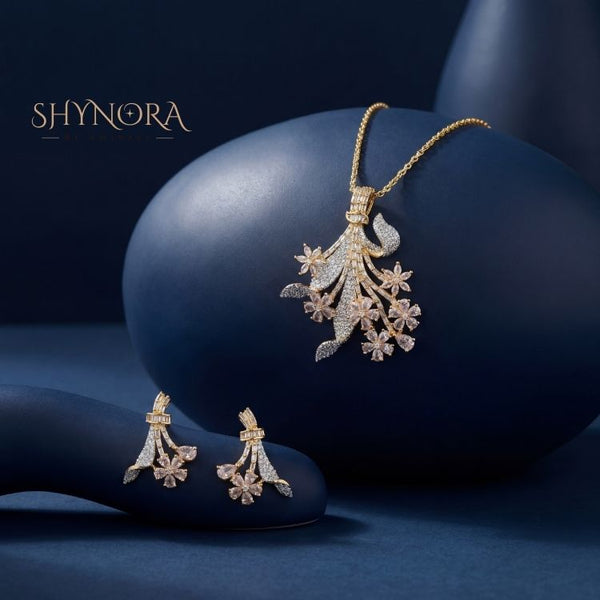 Blossom Cascade Diamond Pendant Set