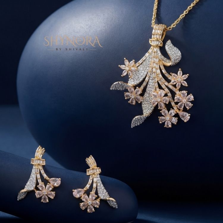 Blossom Cascade Diamond Pendant Set
