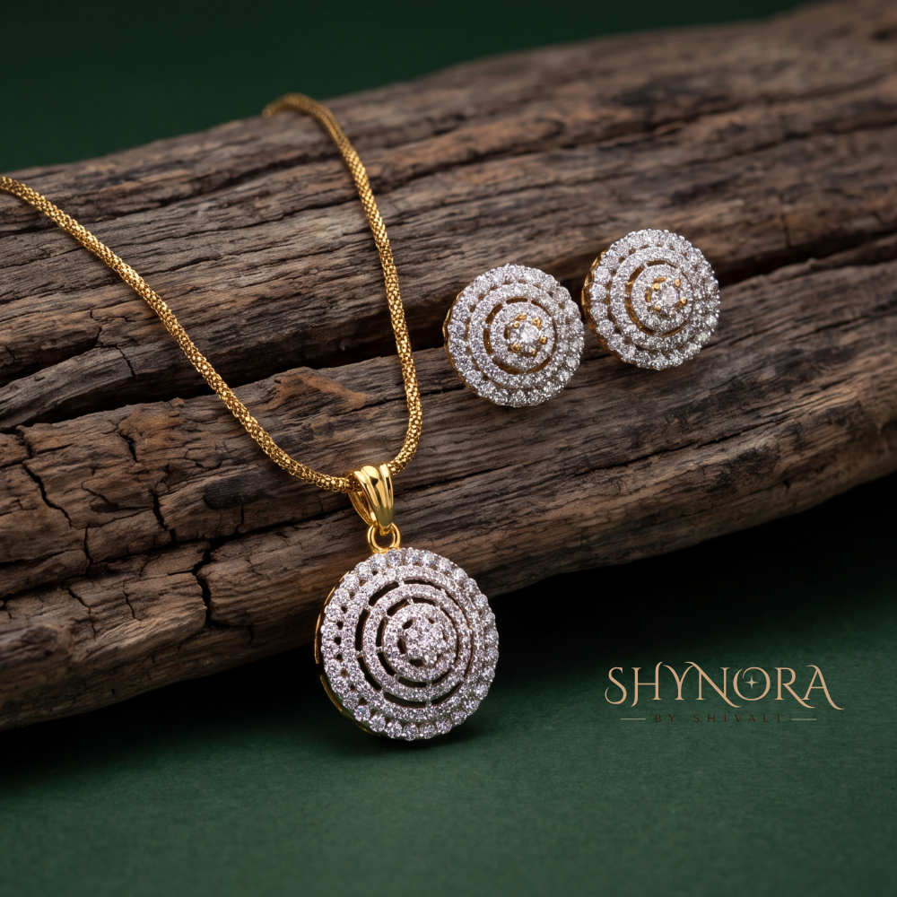 Round Halo Cluster Pendant Set – Shynora By Shivali