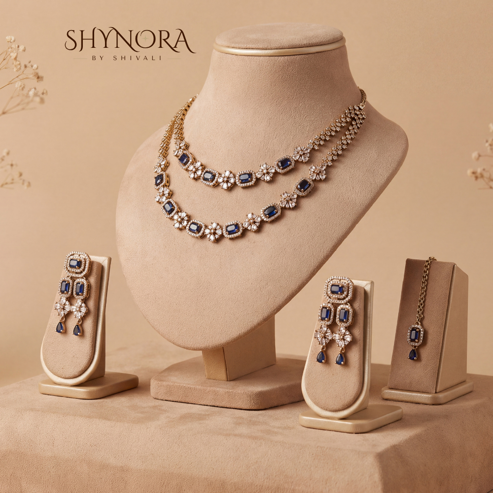 Sapphire Floral Drop Necklace Set – Shynora By Shivali