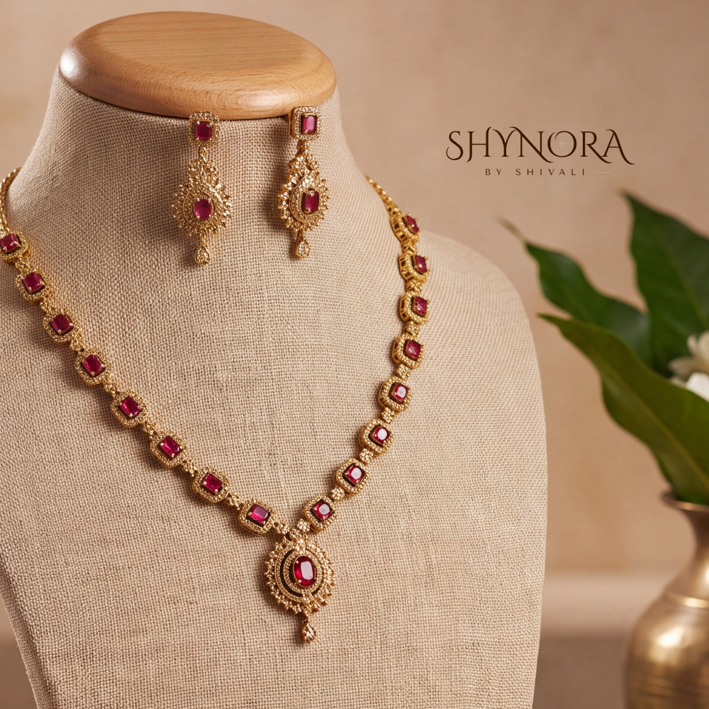 Ruby Gold Square Link Necklace Set – Shynora By Shivali