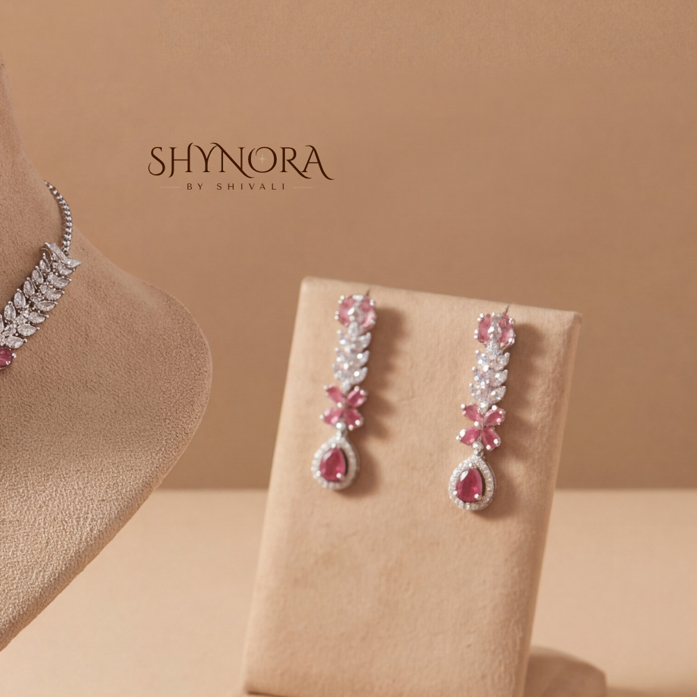 Floral Vine Pink Drop Necklace Set – Shynora By Shivali