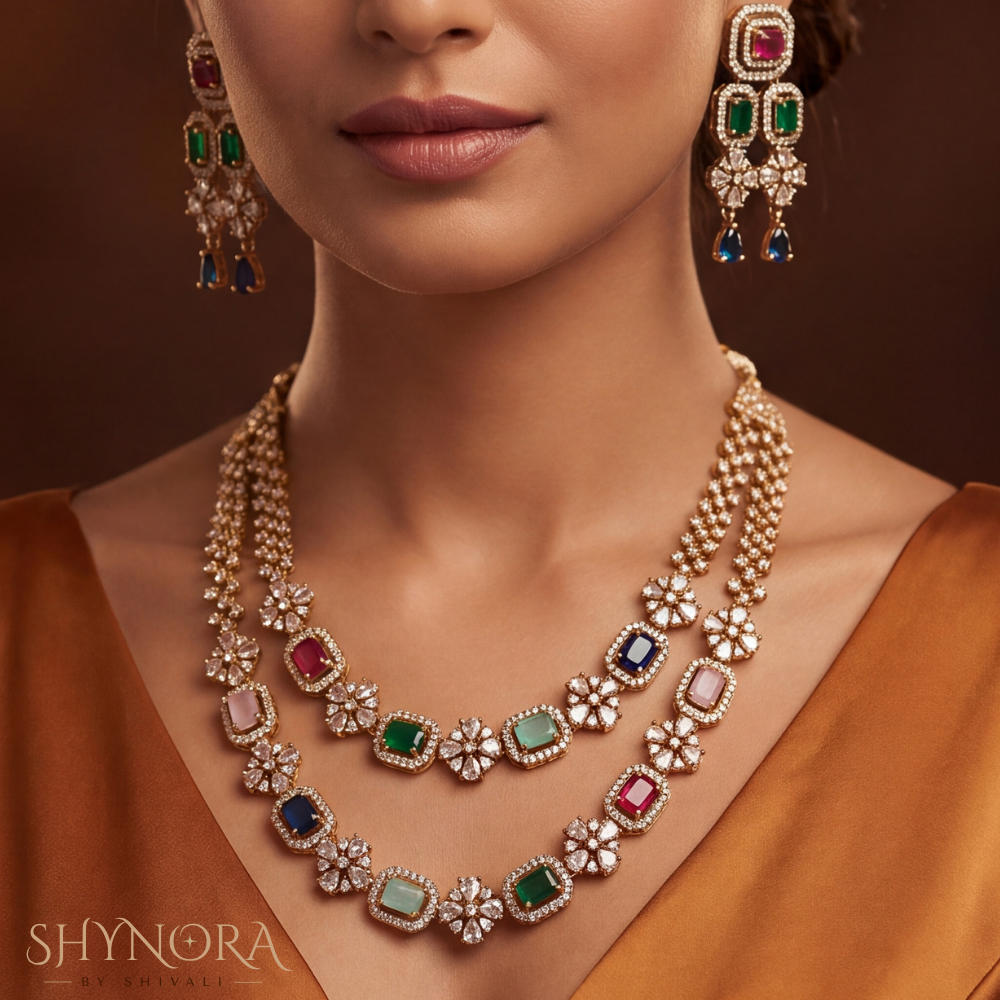 Multicolor Gemstone Two Layer Beaded Necklace Set – Shynora By Shivali