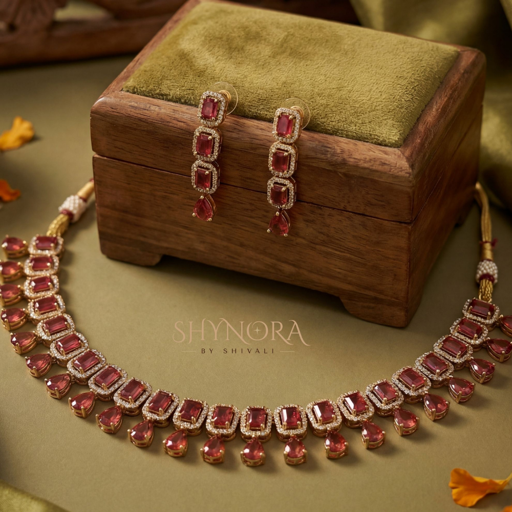 Ruby Graduated Collar Necklace Set – Shynora By Shivali